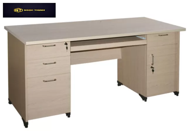 Bàn làm việc gỗ công nghiệp Melamine có 2 hộc liền AT160HL1